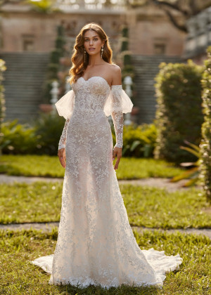 Ivory Lace Tulle Romantic Wedding Dress With Detachable Sleeves